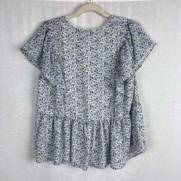 Madewell Georgette Blouse Top Ruffle Sleeve Peplum Dainty Floral Cottagecore - Picture 3 of 5